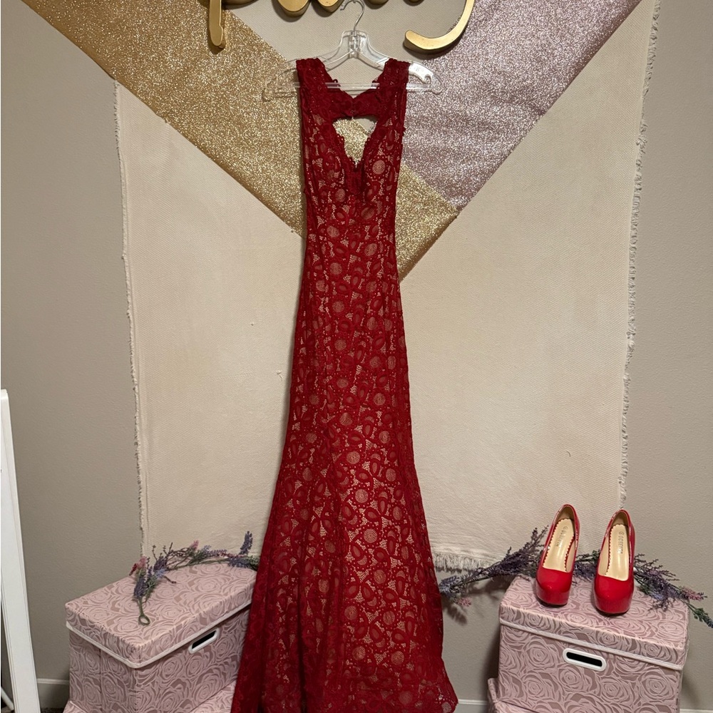 Elegant Red Lace Gown